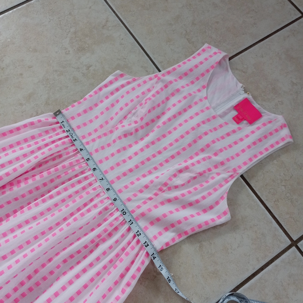 Lilly Pulitzer Maybella Tiered Midi Dress Pink Isle Gingham Lace Insert 6 - Picture 13 of 16